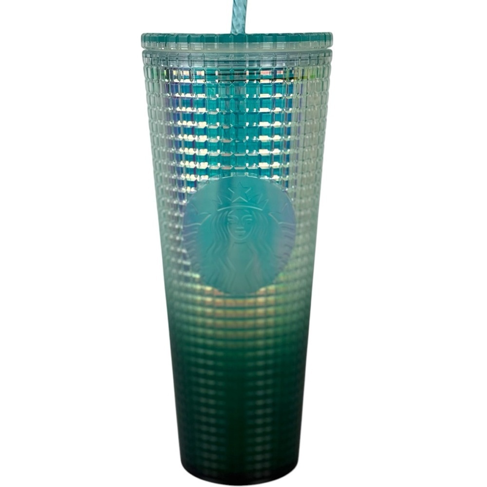 New 2023 Starbucks Jade Green Gradient Studded Tumbler Cold Cup 24 oz Bling Grid